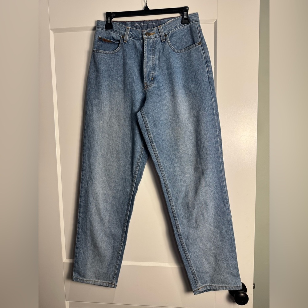 Eddie Bauer loose fit button fly 100% cotton petite y2k light wash